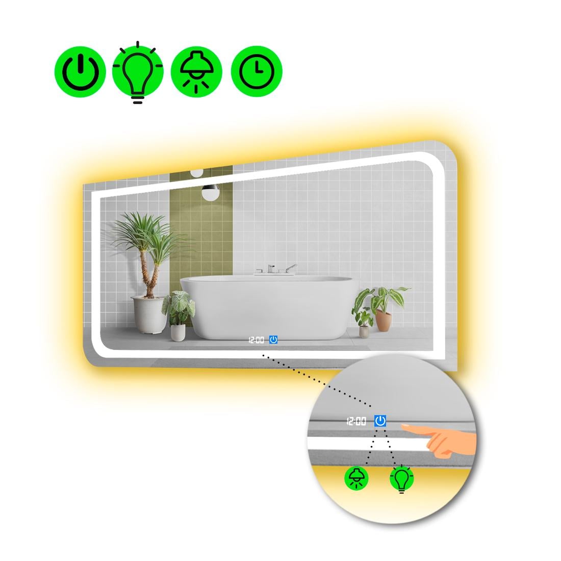 Зеркало с LED подсветкой Noemi с сенсором и часами 70x60 см (8776848)
