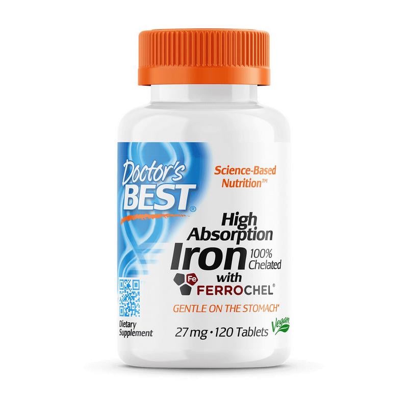 Залізо бісгліцинат хелат для жінок Doctor's BEST High Absorption Iron Chelated with Ferrochel 120 табл.