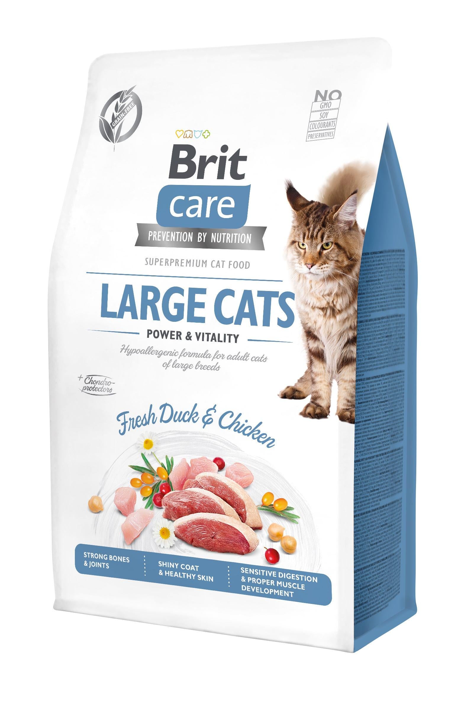 Корм сухой для кошек крупных пород Brit Care Cat GF Large cats Power&Vitality с уткой и курицей 0,4 кг (8595602540921)