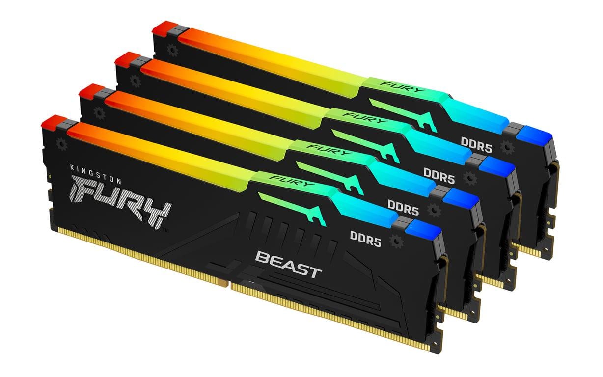 Оперативна пам'ять для ПК Kingston FURY 128 GB 4x32 GB DDR5 5200 MHz Beast Black RGB (KF552C40BBAK4-128)