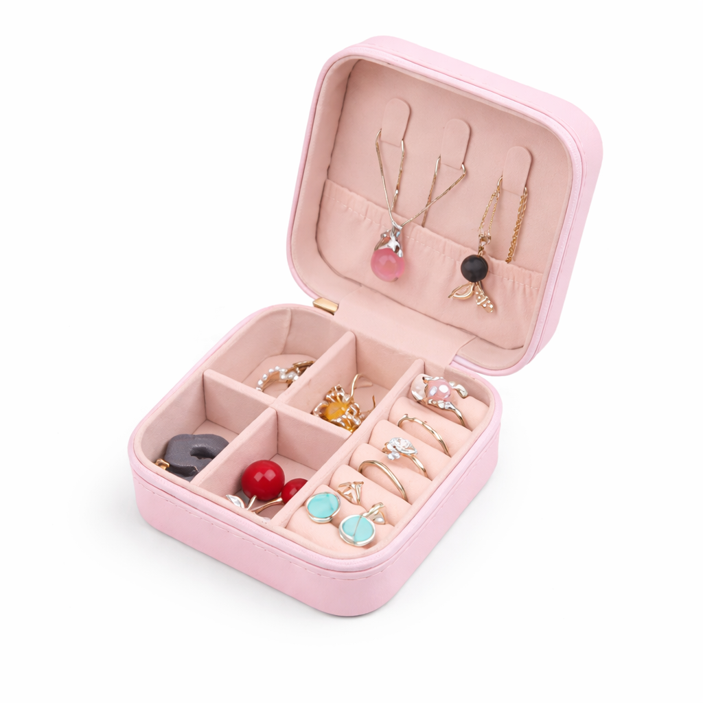 Шкатулка-органайзер для украшений и бижутерии на молнии из искусственной кожи Розовый (2403)