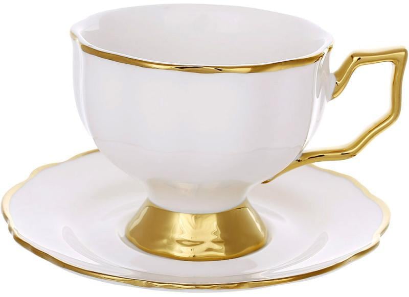 Чайный фарфоровый сервиз Golden Grace 6 чашек с блюдцами 250 мл
