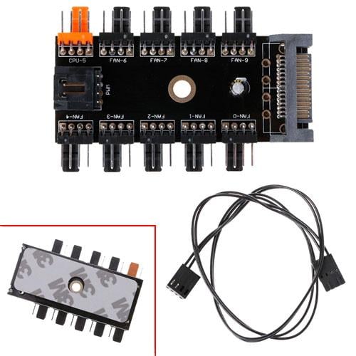 Хаб сплиттер для питания 10 вентиляторов 12В 4pin PWM от Sata