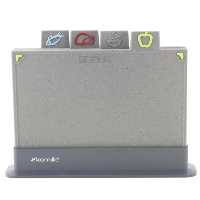 Набор разделочных досок с подставкой Kamille KM-10073 29х19,5х0,6 см пластик Серый гранит (NA001630)