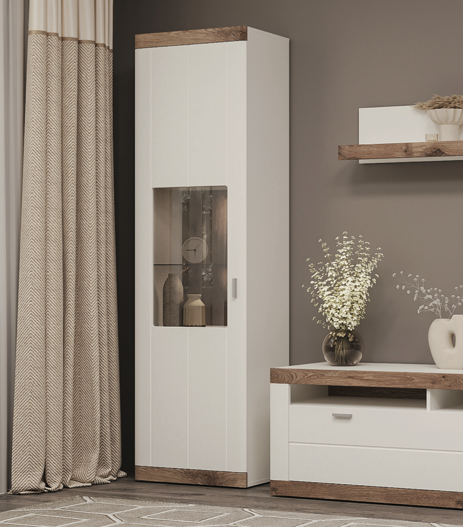 Пенал в гостиную Sokme Санторини 600х374х2060 мм Белый/Дуб викинг (28448170) - фото 5