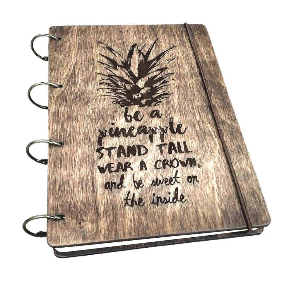 Блокнот с обложкой из фанеры Be a Pineapple темный А5 60 л. (7401)