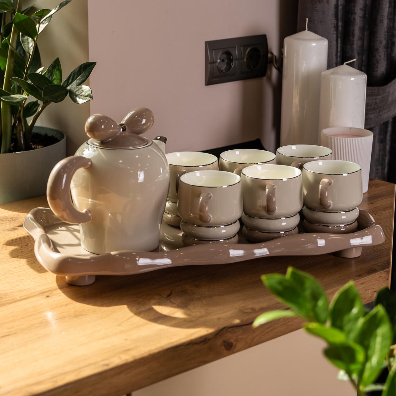 Чайный сервиз Retro на 6 персон керамический 8 предметов Серый (HP-15-28) - фото 7