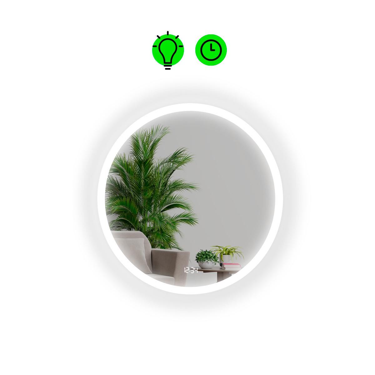 Зеркало с LED подсветкой Amor с облегченным корпусом и часами 700x700 мм (13296689)