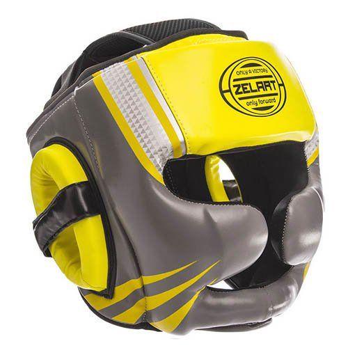 Шлем боксерский Zelart BO-1344 с полной защитой M Лимонный/Серый (37363089)