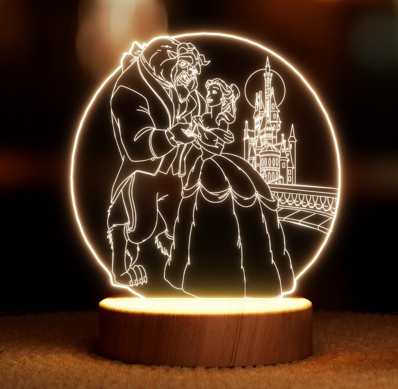 Ночник-светильник Lampic Красавица и чудовище USB дерево/акрил 15х19 см Желтый (32377450)