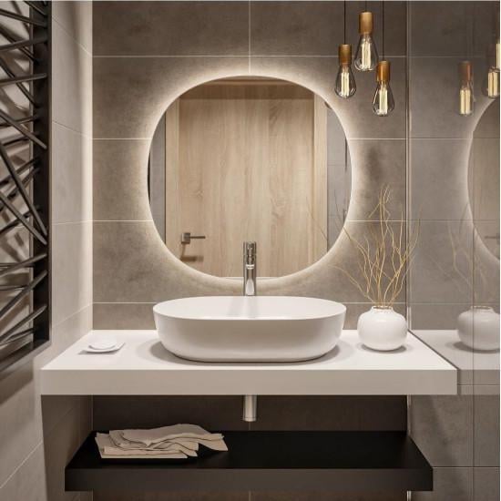 Дизайнерское округлое зеркало неправильной формы с подсветкой Nero 90x90 см