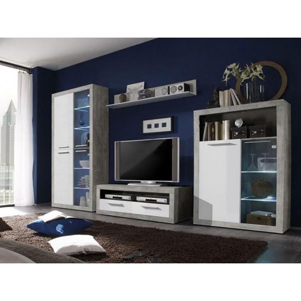 Вітальня Тумба для телевізора Стоун із ДСП/МДФ Gerbor Оригінал бетон/Білий глянець Вітальня Тумба для телевізора Стоун із ДСП/МДФ Gerbor Оригінал бетон/Білий глянець