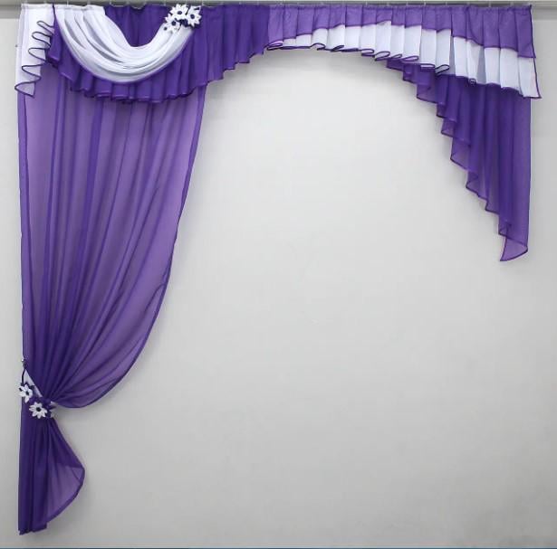 Комплект в гостиную ламбрекен/шторки на карниз 2,5 м Фиолетовый/Белый (111лш)