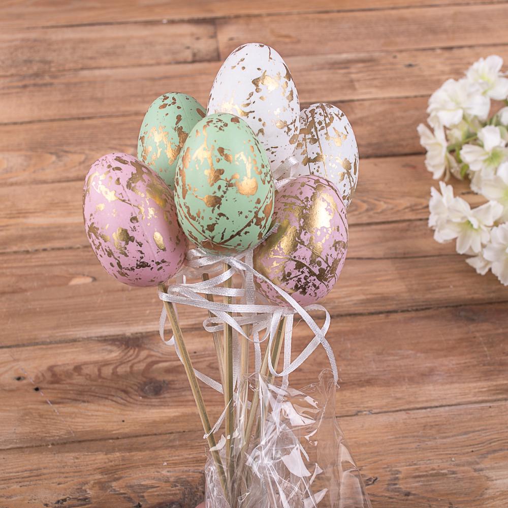 Пластиковые яйца на палочке 6 шт. Золотой (3580-14)