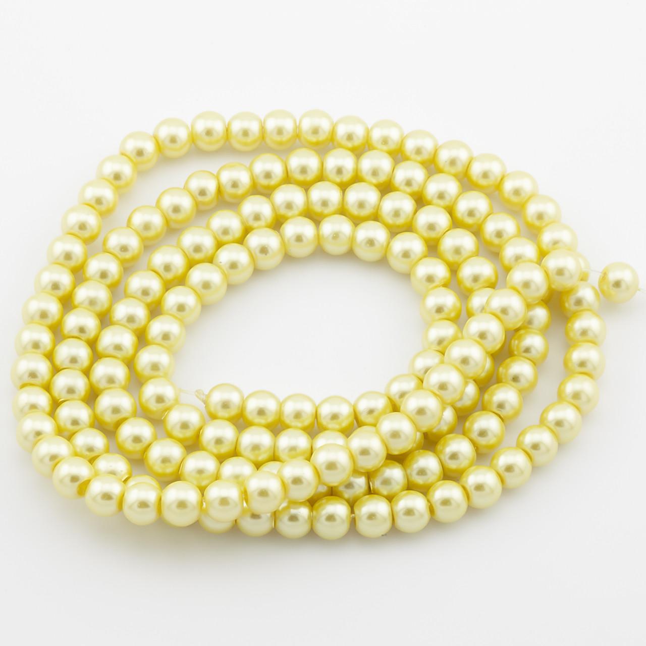 Бусины стеклянные на нитке под жемчуг 6 мм 80 см 145 шт. Желтый (БЖ0006ш64)