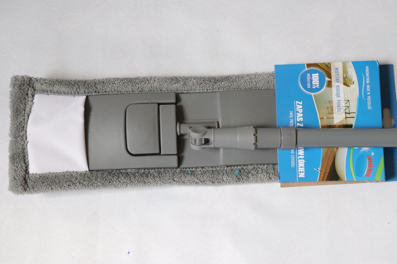 Швабра хозяйственная для мытья пола и стен с микрофиброй ручка телескопическая 40х10 см Серый (507 Vin)