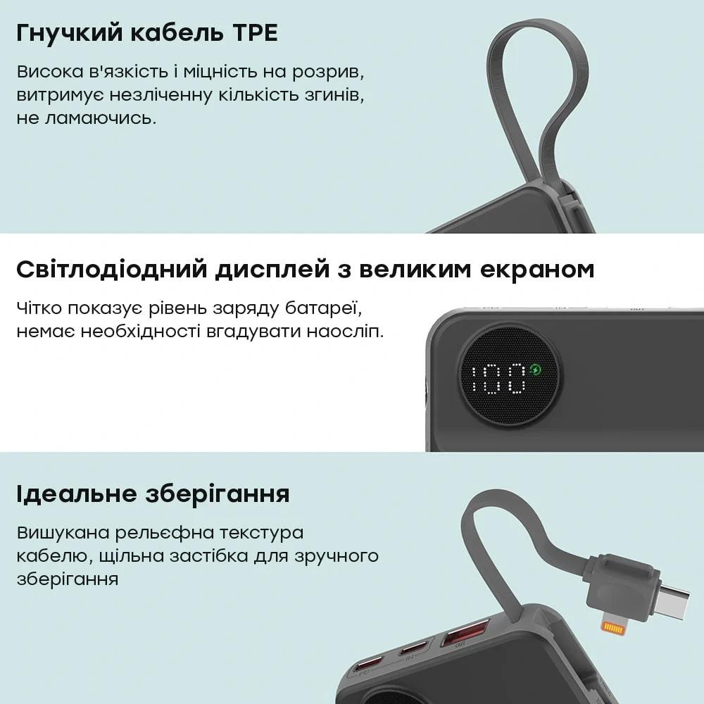 Повербанк з бездротовою зарядкою Choetech B695 10000 mAh Чорний (27917887) - фото 4
