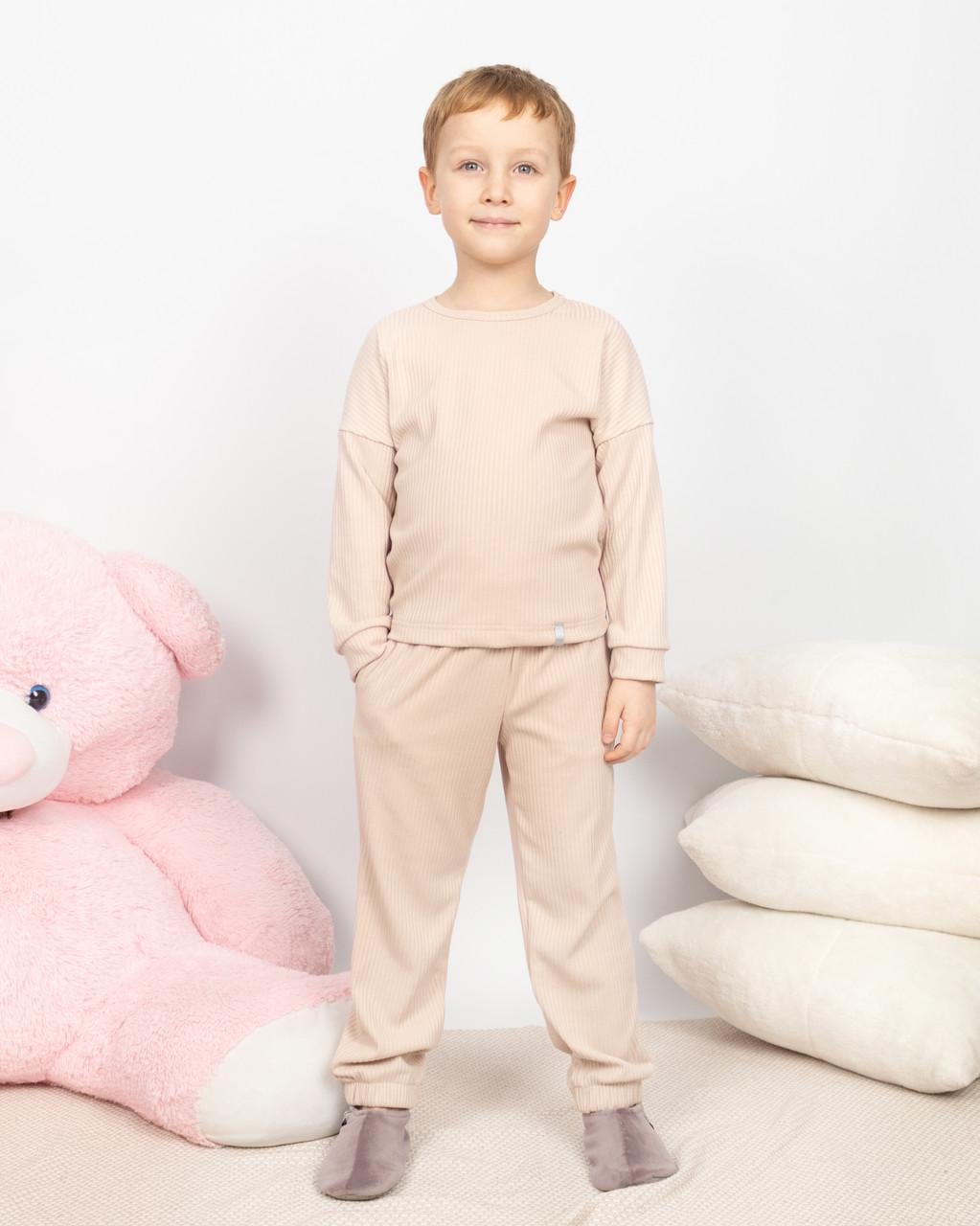 Пижама детская домашняя домашняя рубчик кофта со штанами Кремовый (2091324141)