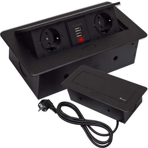 Розетка скрытая в столешнице Izoxis выдвижная двойная с USB Черный (21446) - фото 2