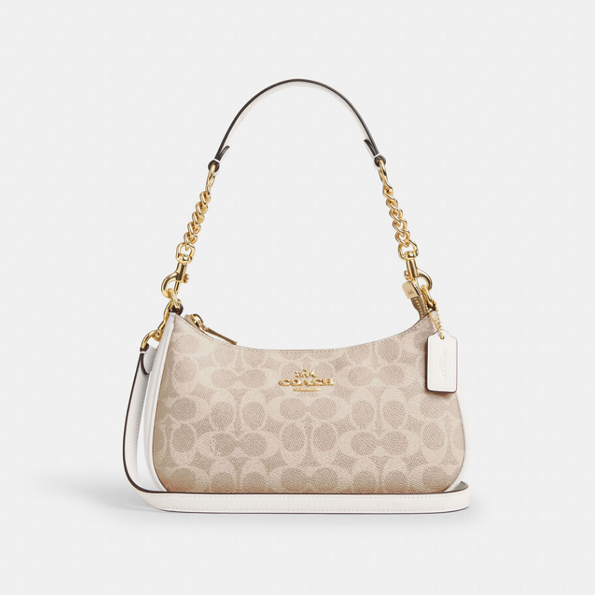 Сумка женская Coach Teri Shoulder Bag In Signature Canvas Gold/Sand/Chalk Сумка женская Coach Teri Shoulder Bag In Signature Canvas Gold/Sand/Chalk