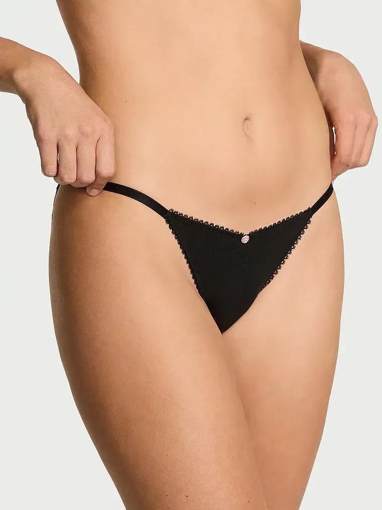 Трусики бикини Victoria's Secret Stretch Cotton String Bikini Panty S Черный (27186960)