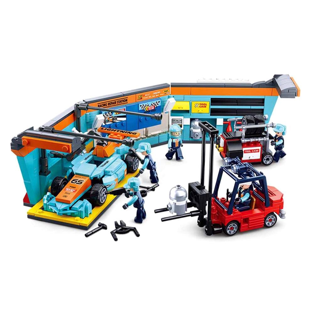 Конструктор SLUBAN M38-B0765 Racing Team Станция технического обслуживания гоночных автомобилей 555 деталей в коробке (114262)