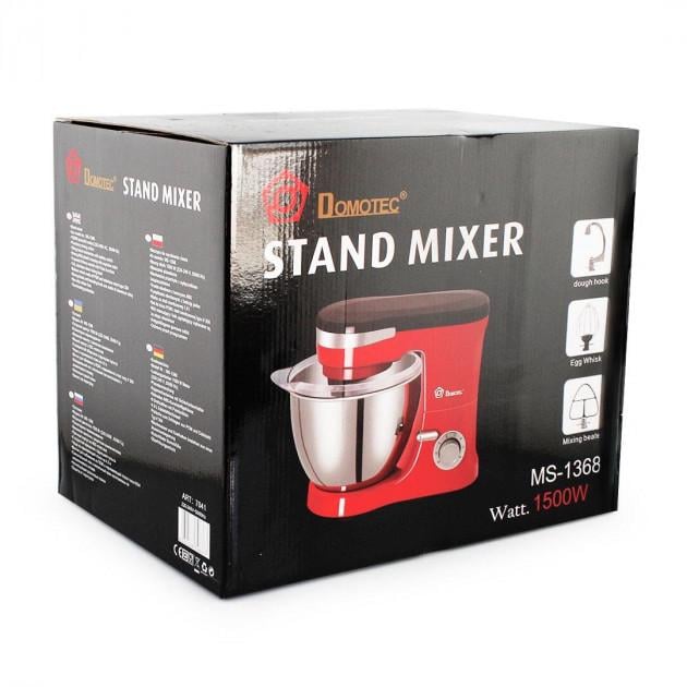 Стаціонарний міксер Domotec MS-1368 планетарний 3500 Вт із чашею 4 л + 2 види насадок Червоний - фото 5