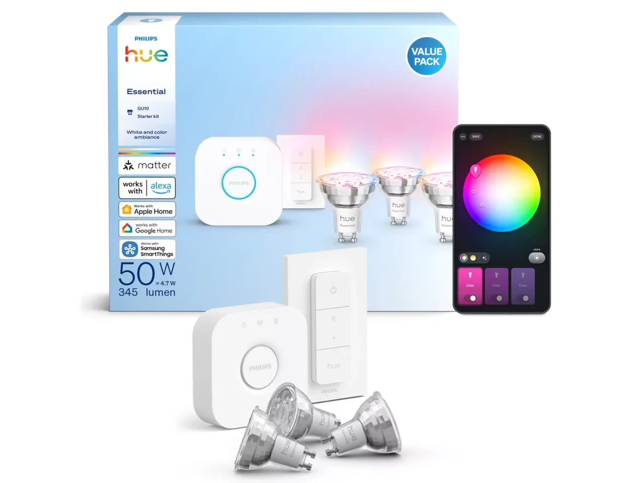 Стартовий комплект Philips Hue GU10 Essential White and Color 3шт./Hue Bridge/Dimmer Apple HomeKit (2795764570)