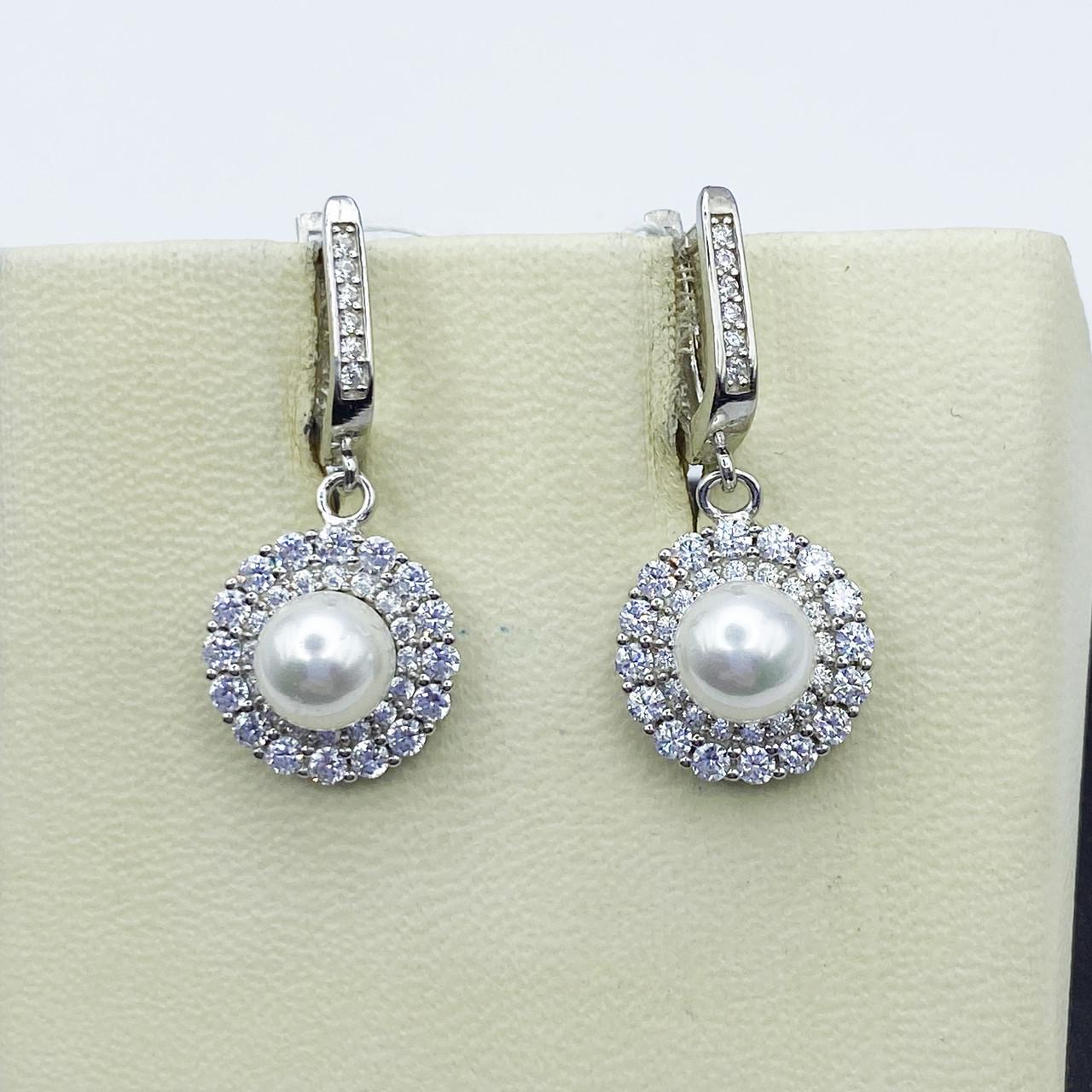 Серьги серебряные с жемчугом и кубическим цирконием 5,47 г (2204997178)