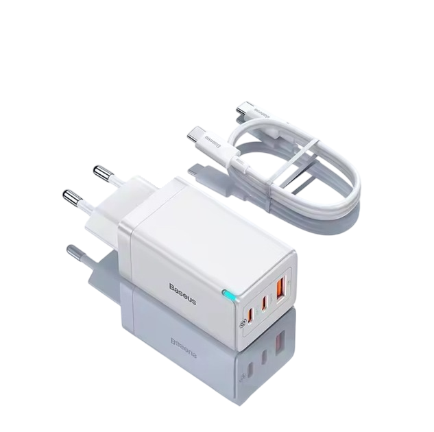 Зарядний пристрій мережевий Baseus GaN 2 pro 65W QC4.0/PD3.0 USB/2Type-C з кабелем White (25397367)