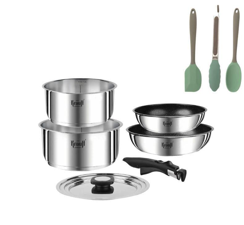 Набор кастрюль и сотейников Krauff Genius Chef со съемной ручкой с кулинарной ложкой, щипцами и лопаткой (55-333-455)