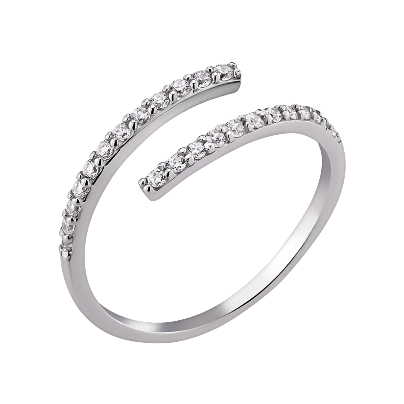Кольцо серебряное Очаровательная линия незамкнутое блестящее с мелкими белыми фианитами р. 18