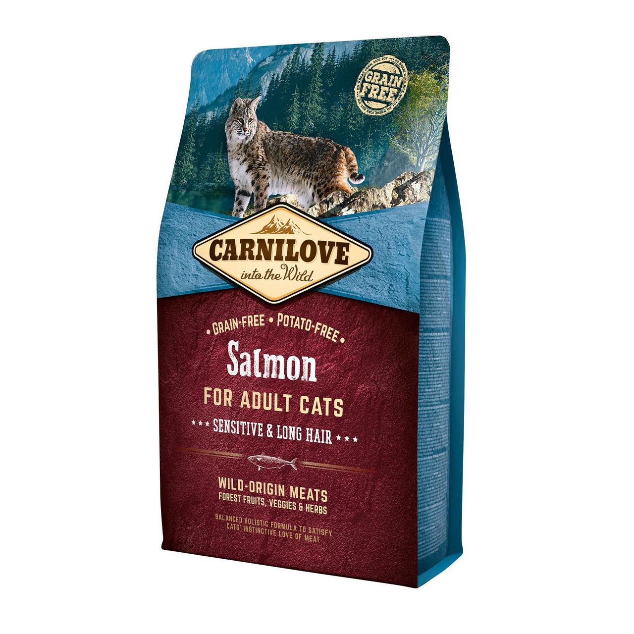 Корм сухой для котов с чувствительным пищеварением Carnilove Cat Salmon-Sensitive & Long Hair 2 кг (11236891)