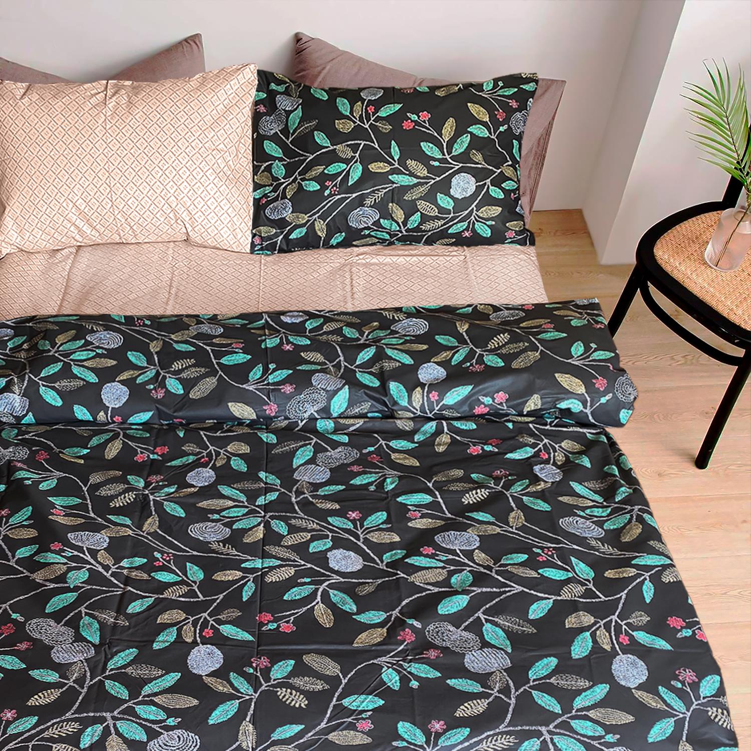 Комплект постельного белья Zastelli 593-792 Листья и орнамент бязь евро 200х220 см Разноцветный/Зеленый (19655)