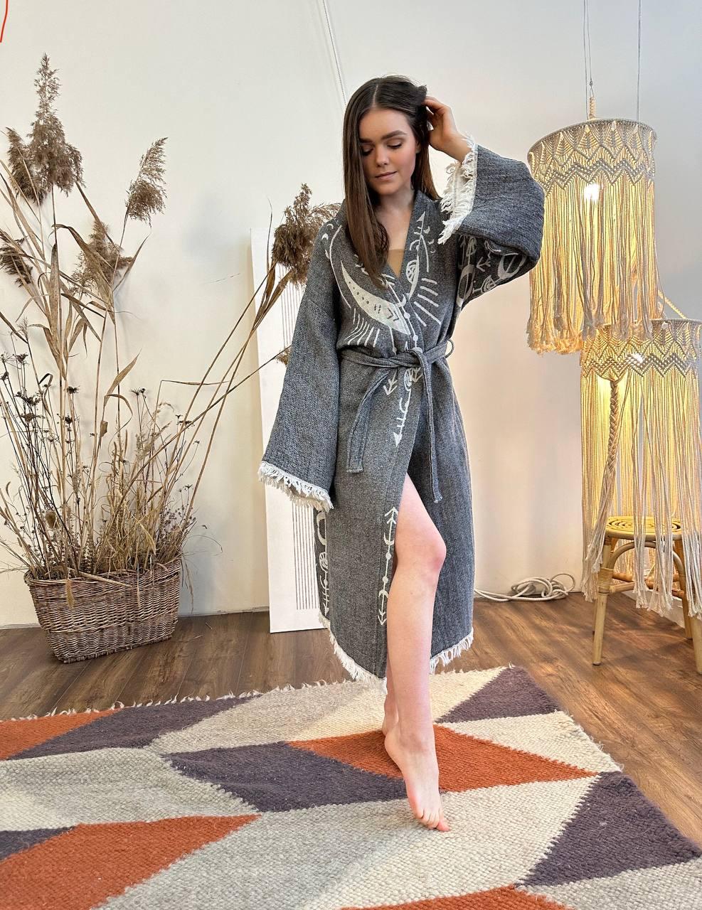 Халат-кімоно жіночий one size Сірий - фото 3 Халат-кімоно жіночий one size Сірий - фото 3