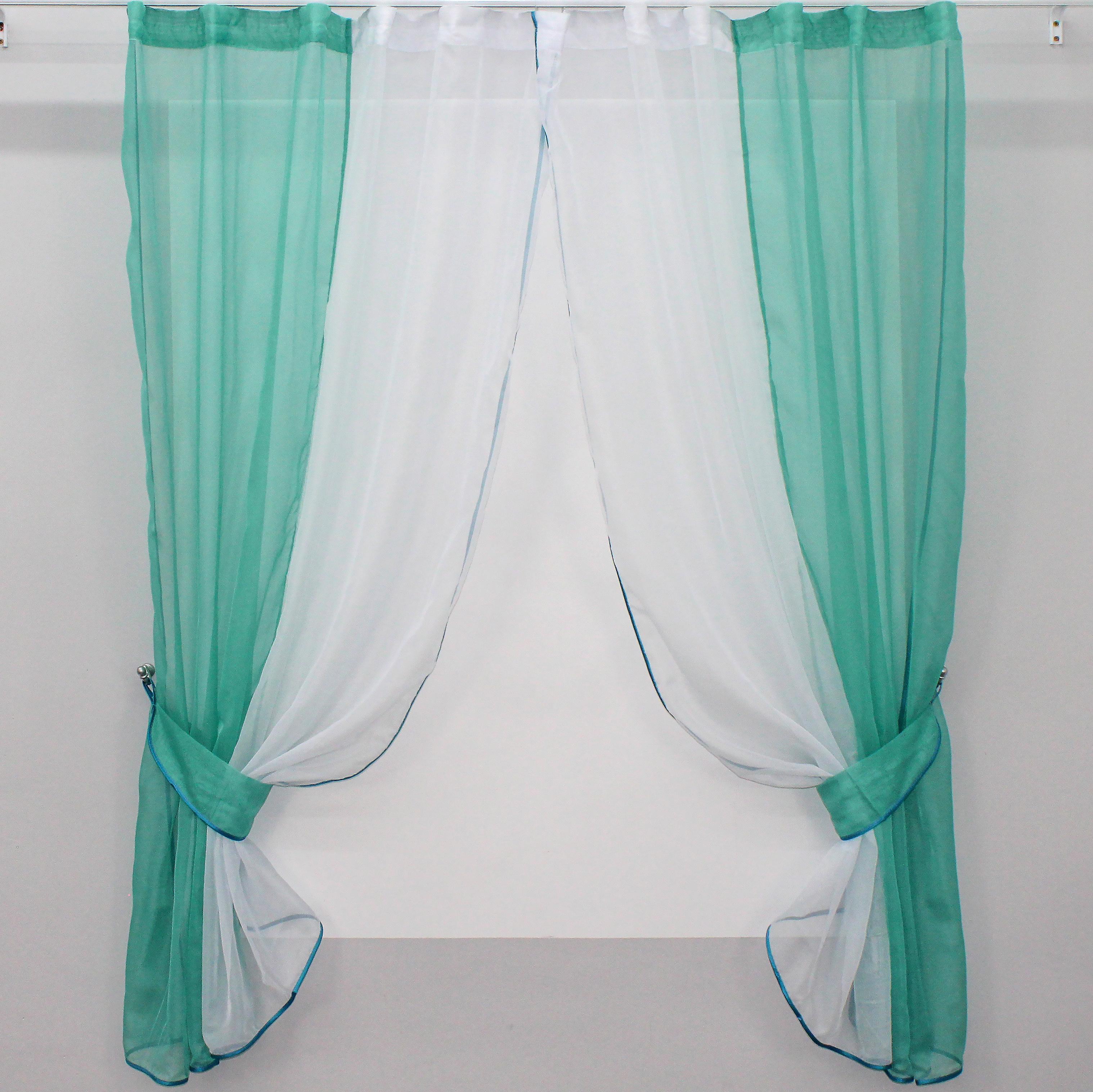 Шторы кухонные VR-Textil №017к комбинированные с подвязками 265х170 см Бирюзовый/Белый (50-112)