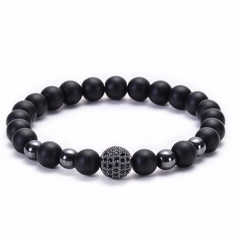 Браслет із шунгіту та гематиту з кулею р. 17 Чорний
 (90027)