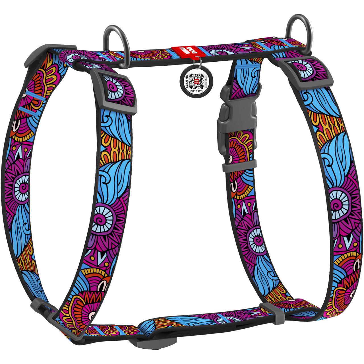 Шлей для собак анатомический H-образный Waudog Nylon с QR паспортом Лето S (5616)