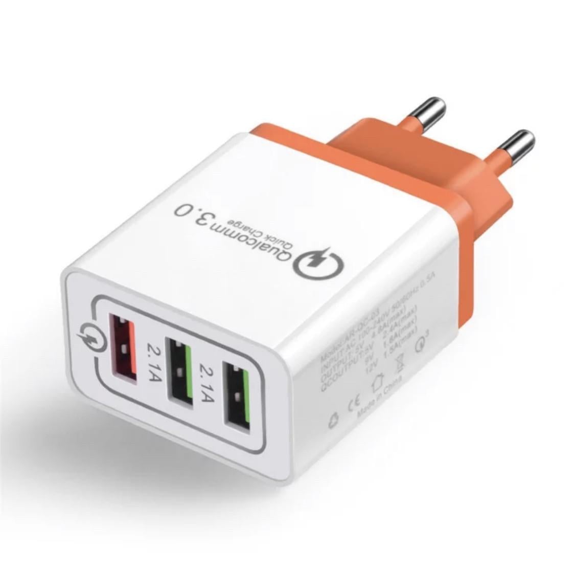 Зарядное устройство быстрой зарядки Quick Charge 3.0 на три USB-порта Оранжево-белый (995663464)