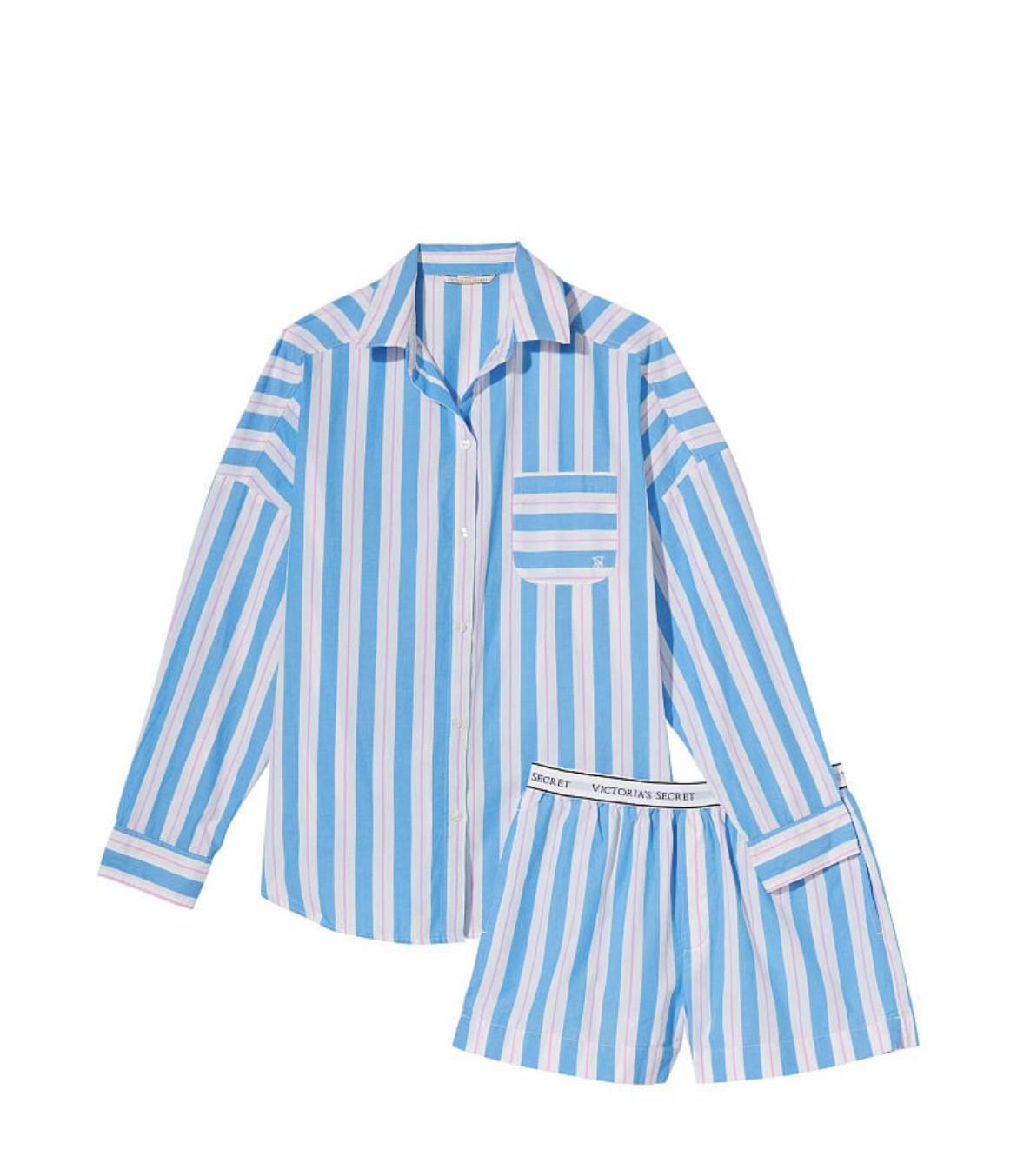 Піжама бавовняна Victoria's Secret сорочка/шорти XS Блакитний (68505792)