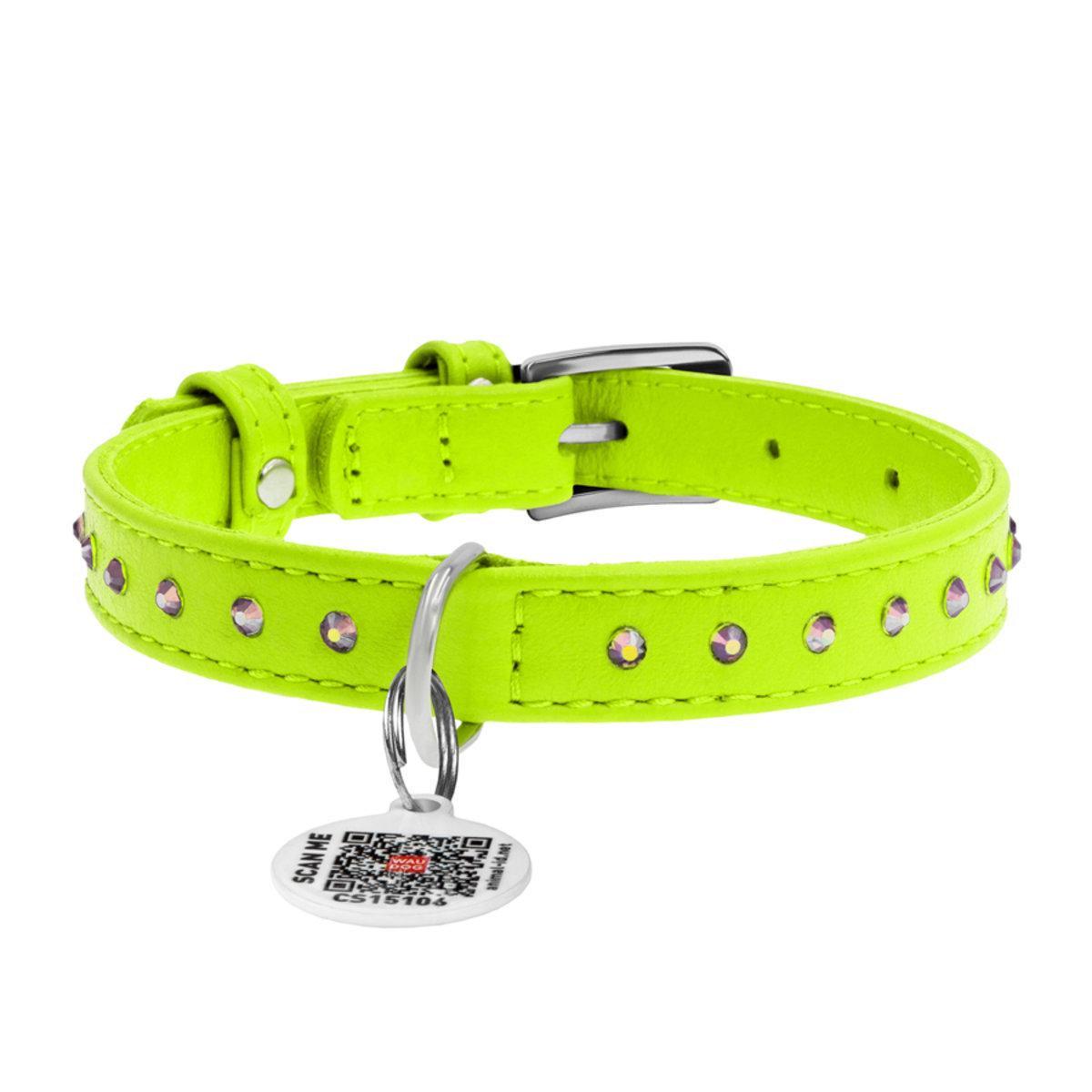 Нашийник для собак шкіряний Waudog Glamour з QR паспортом/клейовими стразами 15 мм х 27-36 см Салатовий (32775 Col) Нашийник для собак шкіряний Waudog Glamour з QR паспортом/клейовими стразами 15 мм х 27-36 см Салатовий (32775 Col)