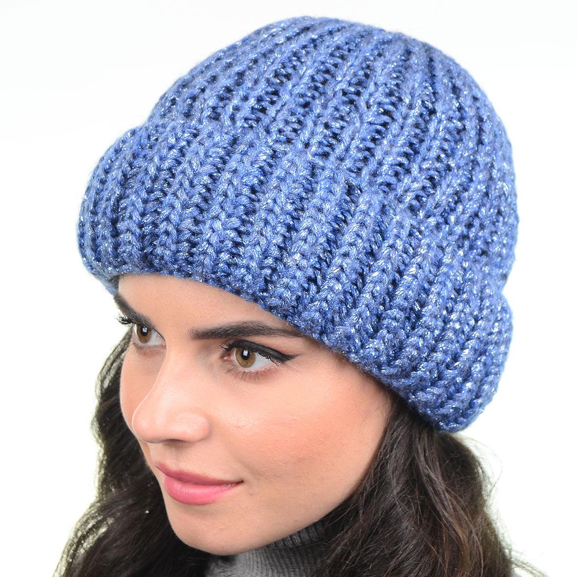 Жіноча шапка Sofi SF19215 з відворотом із люрексовою ниткою Джинсовий