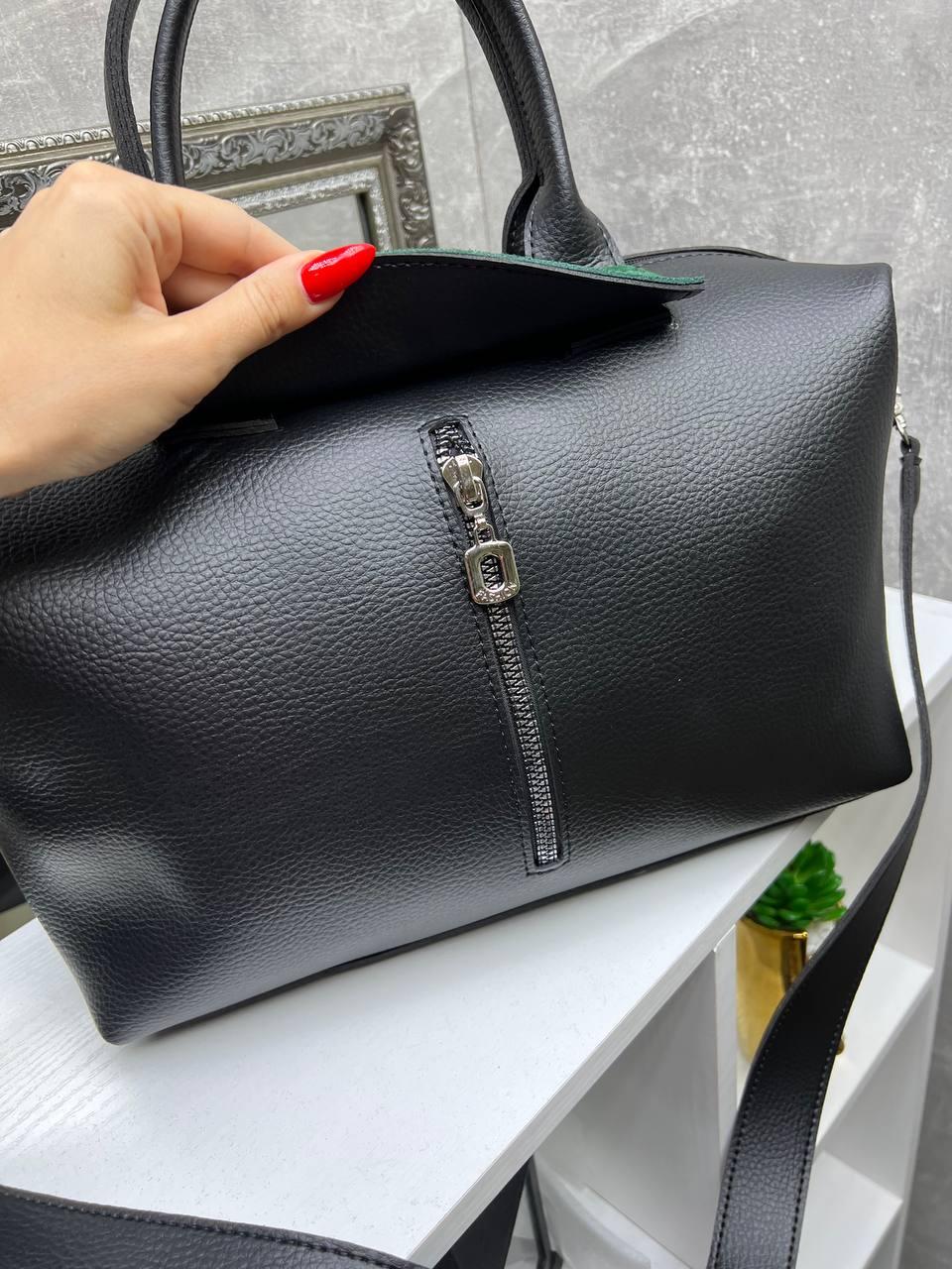 Сумка саквояж женская объемная из экокожи через плечо дорожная вместительная Черный с зеленым - фото 3 Сумка саквояж женская объемная из экокожи через плечо дорожная вместительная Черный с зеленым - фото 3