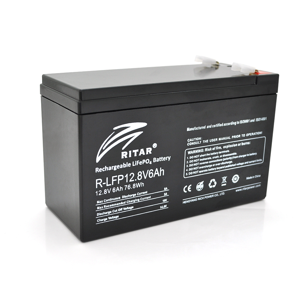 Аккумулятор литиевый Ritar LiFePO4 12,8V 6 Ah 76,8Wh BMS3A для солнечных панелей и электромобилей (7578)