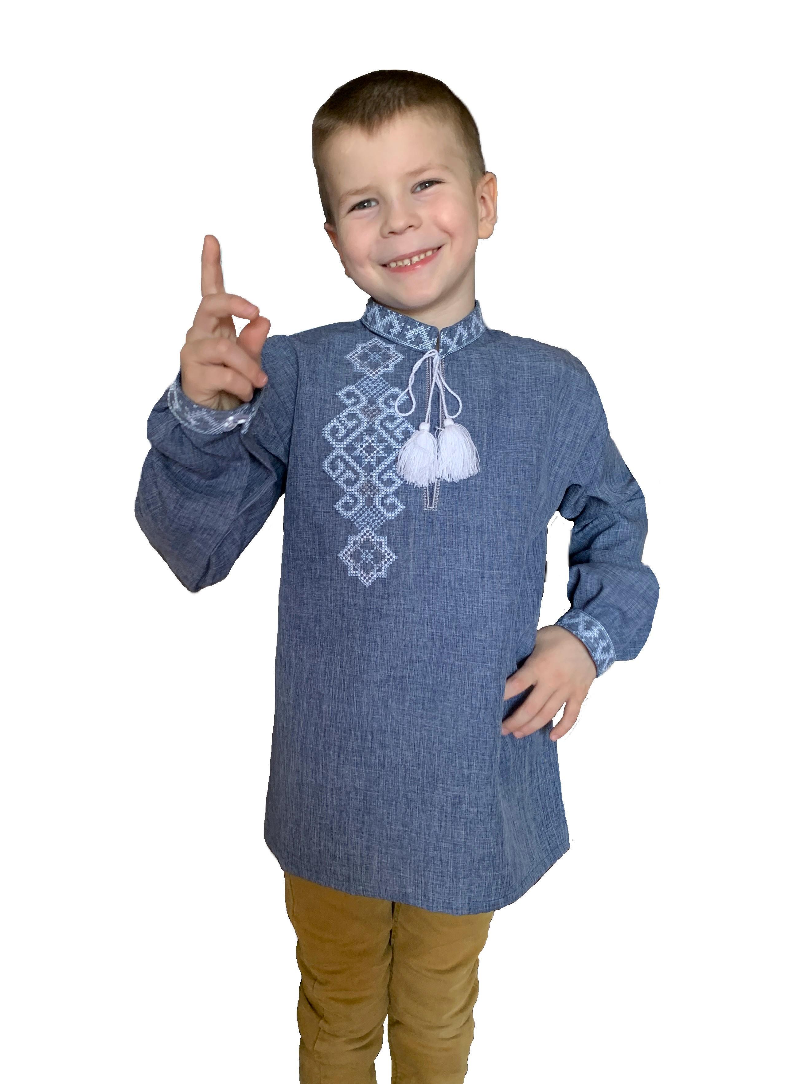 Вышиванка детская Фламинго светлое для мальчика с вышивкой на спине 98 см Синий (25165646) Вышиванка детская Фламинго светлое для мальчика с вышивкой на спине 98 см Синий (25165646)