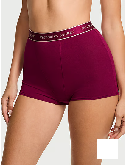 Трусики женские Victoria Secret Logo Cotton High-Waist Boyshort S Бордовый (2831582421)