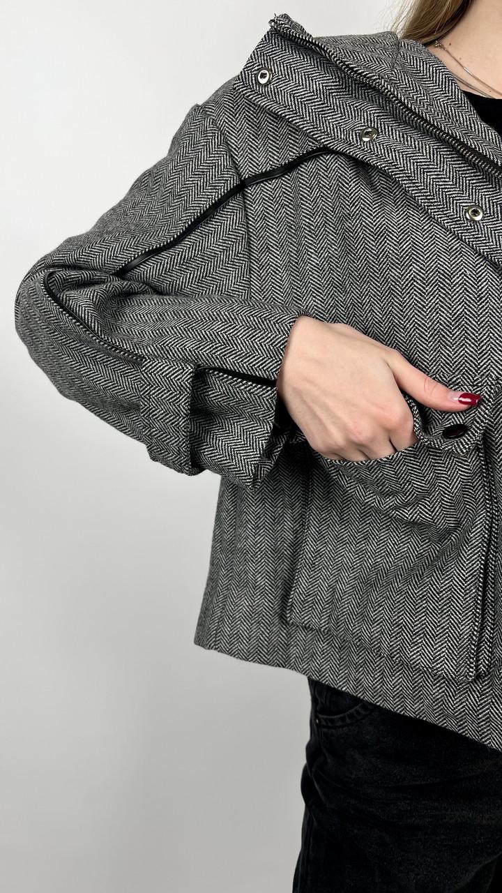 Куртка женская зимняя р. 46 Черный/Серый (#2721-06) - фото 5