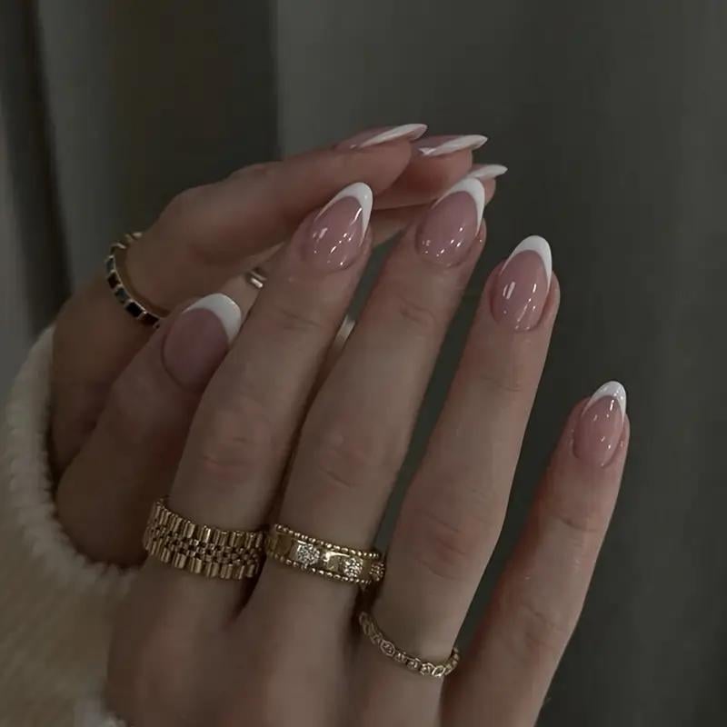 Накладні нігті френч мигдаль із клейовими пластинами 24 шт. Білий з рожевим - фото 4 Накладні нігті френч мигдаль із клейовими пластинами 24 шт. Білий з рожевим - фото 4