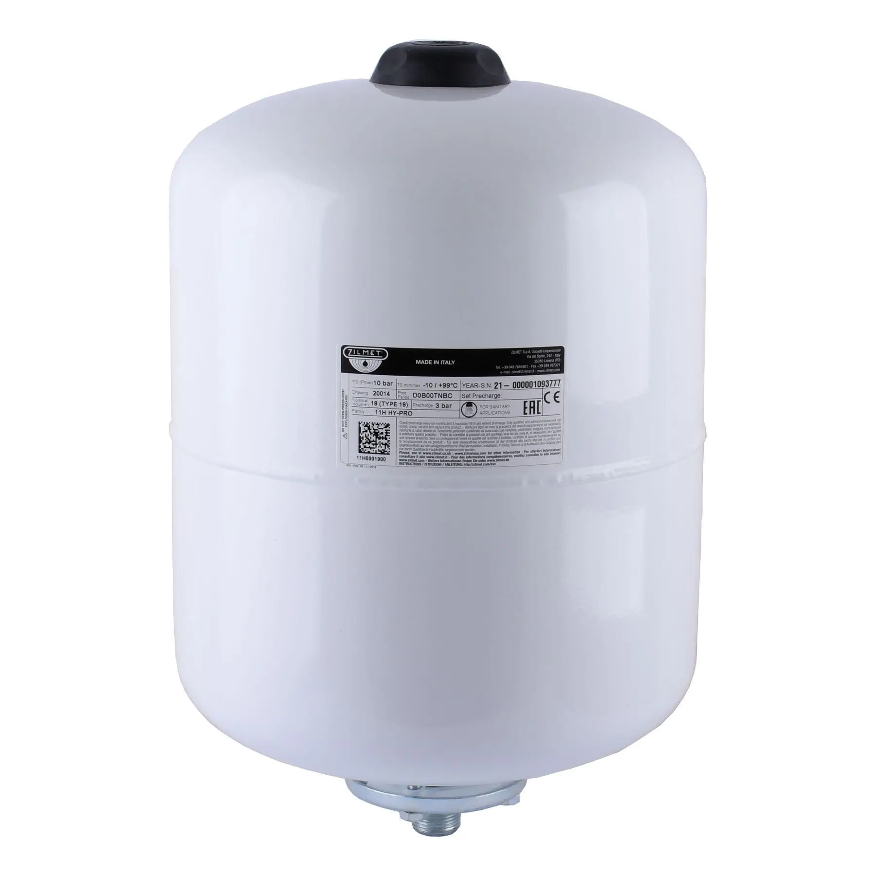 Гидроаккумулятор со сменной мембраной Zilmet HY-PRO 19 л Белый (11H0001900)