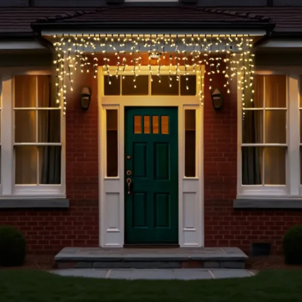 Гирлянда бахрома уличная 105 LED 6 м от сети белая нить Желтый